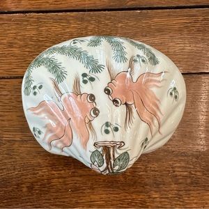 Vintage Hand Painted Fish Sea Shell Shape Porcelain Jewelry / Trinket Box